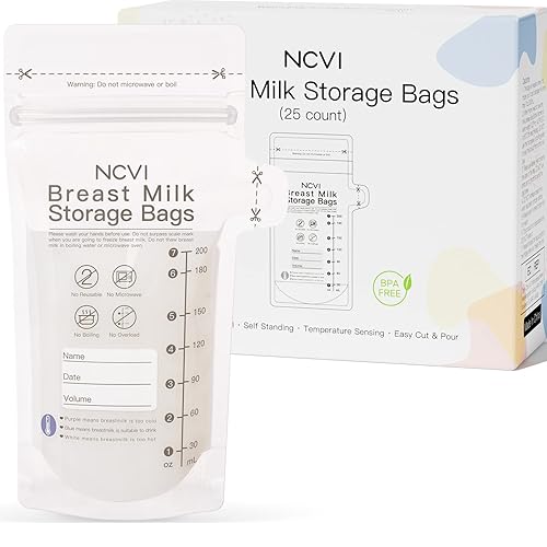 NCVI Bolsas de almacenamiento de leche materna, 25 bolsas de almacenamiento de leche para lactancia materna, bolsas de almacenamiento de leche