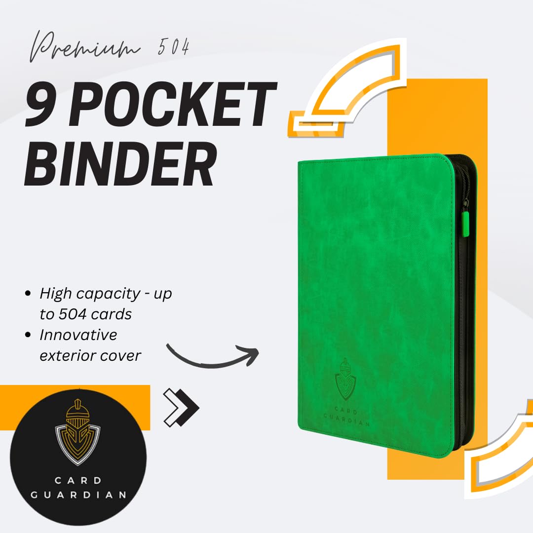 Card Guardian - 9 Pocket Premium Binder with Zipper for 504 Cards - Side Loading Pockets for Trading Card Games TCG (Green) - Image 2