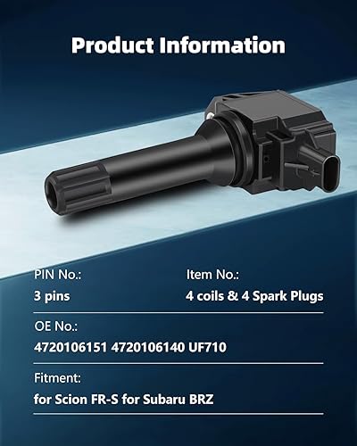 Miniatura 3 de ECCPP UF710 4 bobinas de encendido con 4 bujías de iridio para Subaru Forester Impreza Legacy Crosstrek 13 16 4720106151 4720106140 UF710