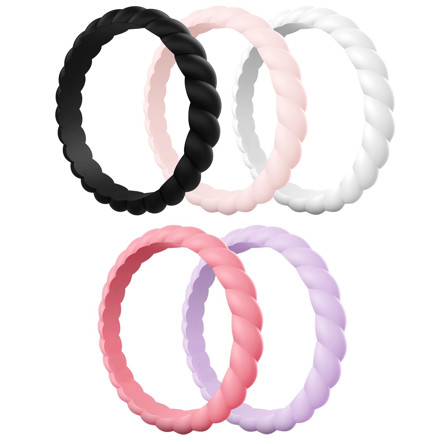 Egnaro Women's Braided Silicone Wedding Ring, Stylish Stackable Rubber Band
