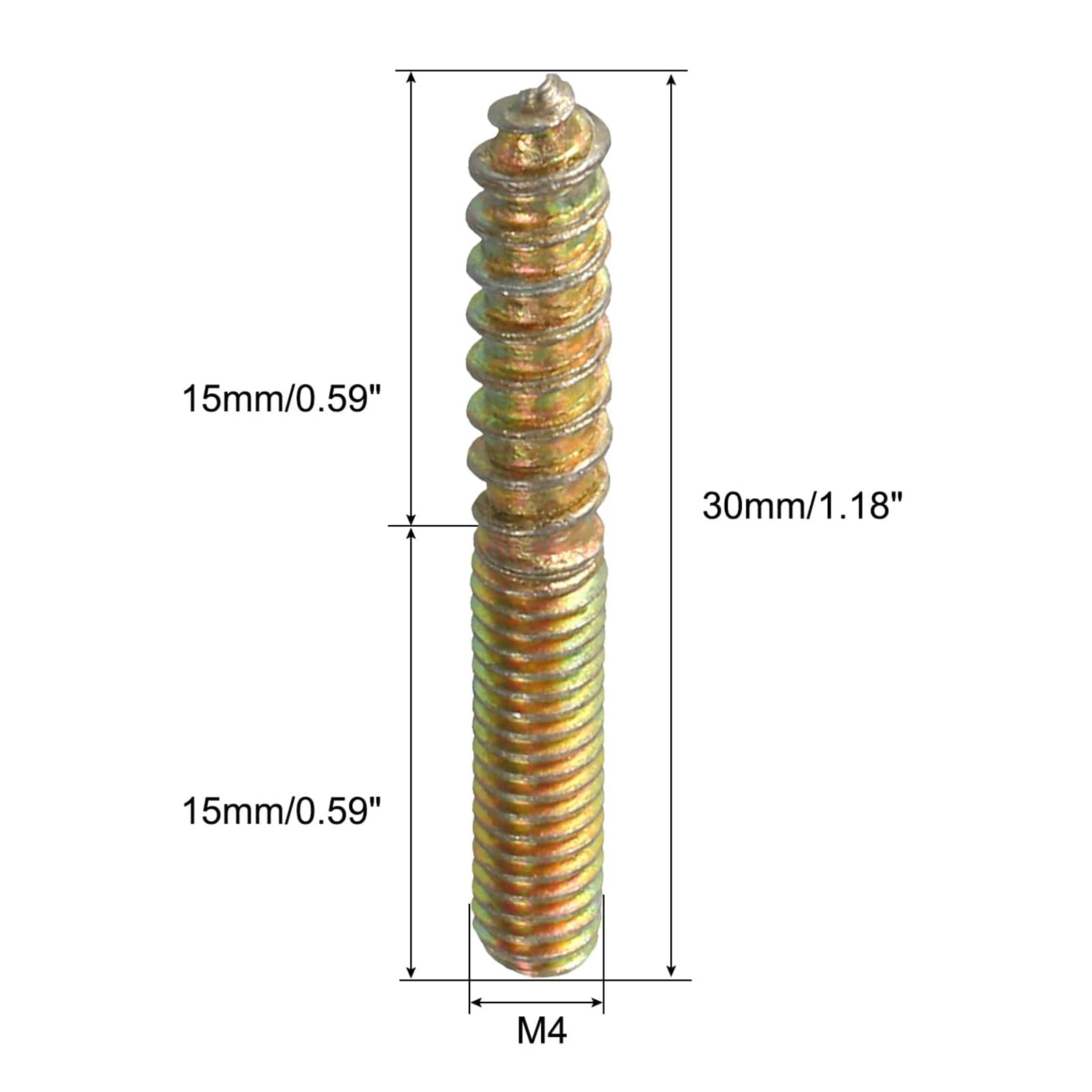 TOP-VIGOR 40Pcs Hanger Bolts, M4x30mm Double Headed Bolts Self Tapping Screw, Double Ended Dowel Screws, Screw Dowels Hanger - Image 2