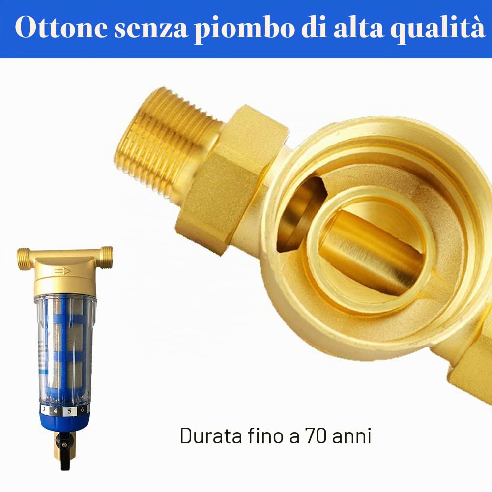Filtro per Sedimenti Spin Down da 40 Micron, Filtro Acqua Riutilizzabile per Sedimenti Filettature Esterne Prefiltro per Acqua Filtro per Sedimenti per Acqua di Pozzo