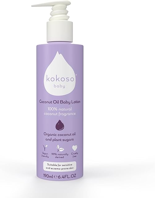 Kokoso Baby Organic Coconut Oil Lotion Natural Coconut Fragrance Baby Moisturiser for Dry, Sensitive, Eczema Prone and Normal Skin 190ml