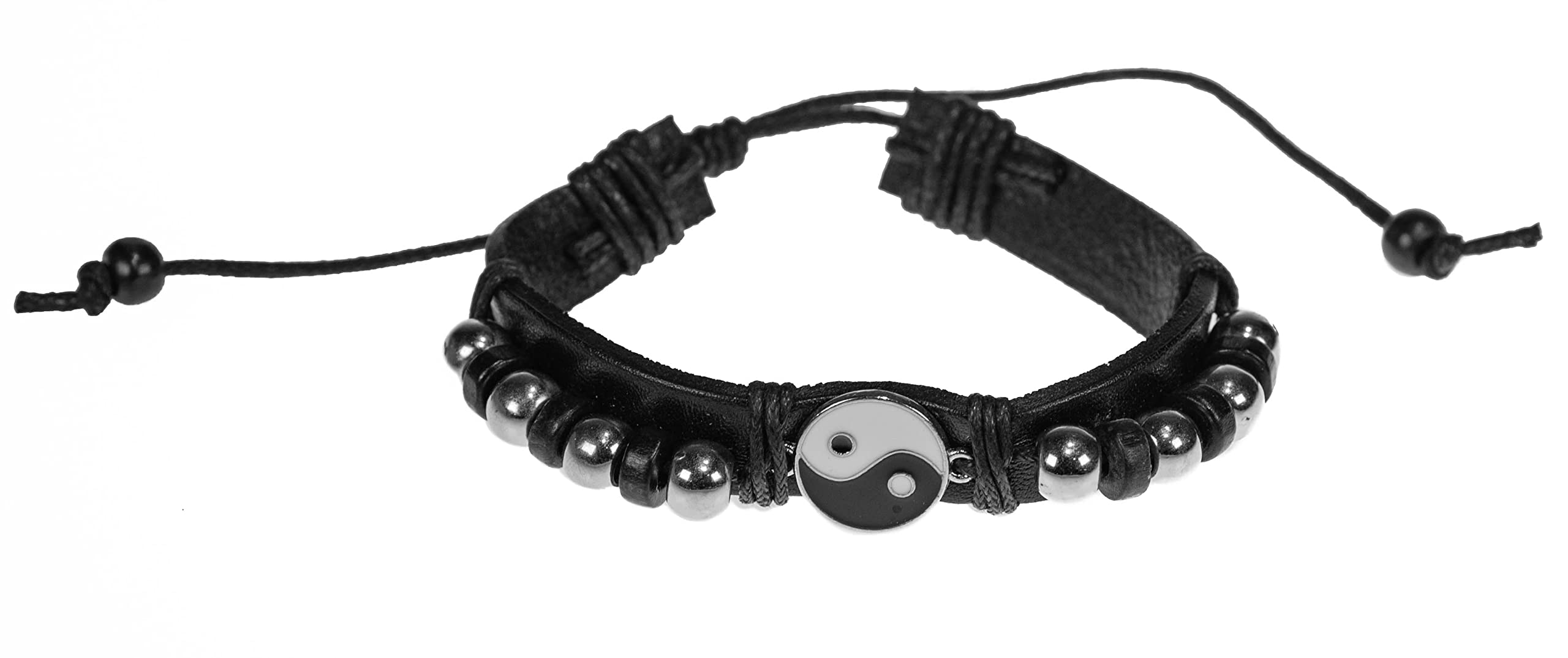 BlueRica Yin Yang on Black Leather and Cord Bracelet