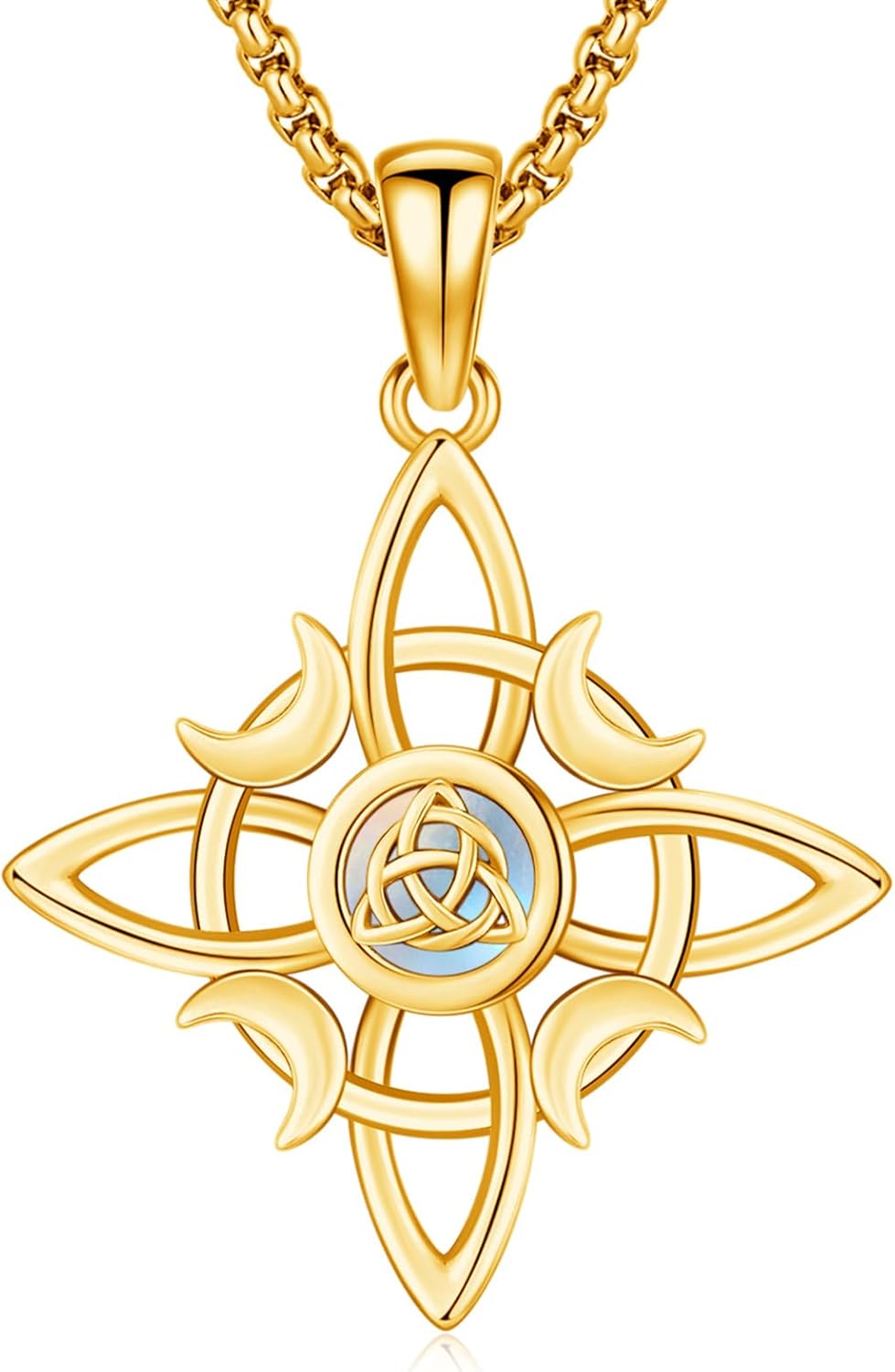 Witches Knot Necklace Nudo De Bruja Plata 925 Original Sterling Silver Cross Moonstone Birthday Pendant Pagan Wiccan Christmas Jewelry Religious Faith Gifts for Women Wife Mom