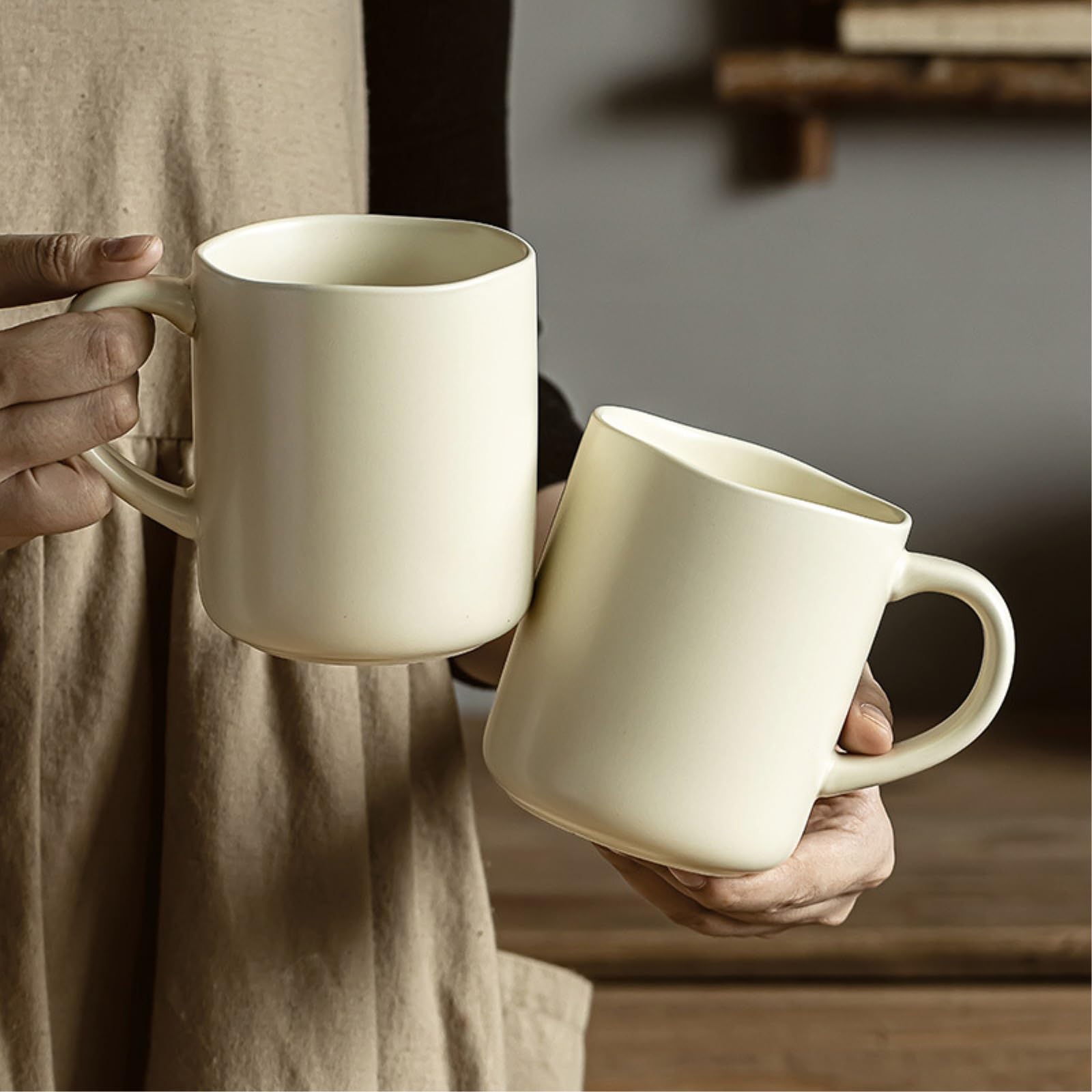 Taza de cerámica ondulada para el hogar, 450 ml, para el desayuno, color beige, 450 ml