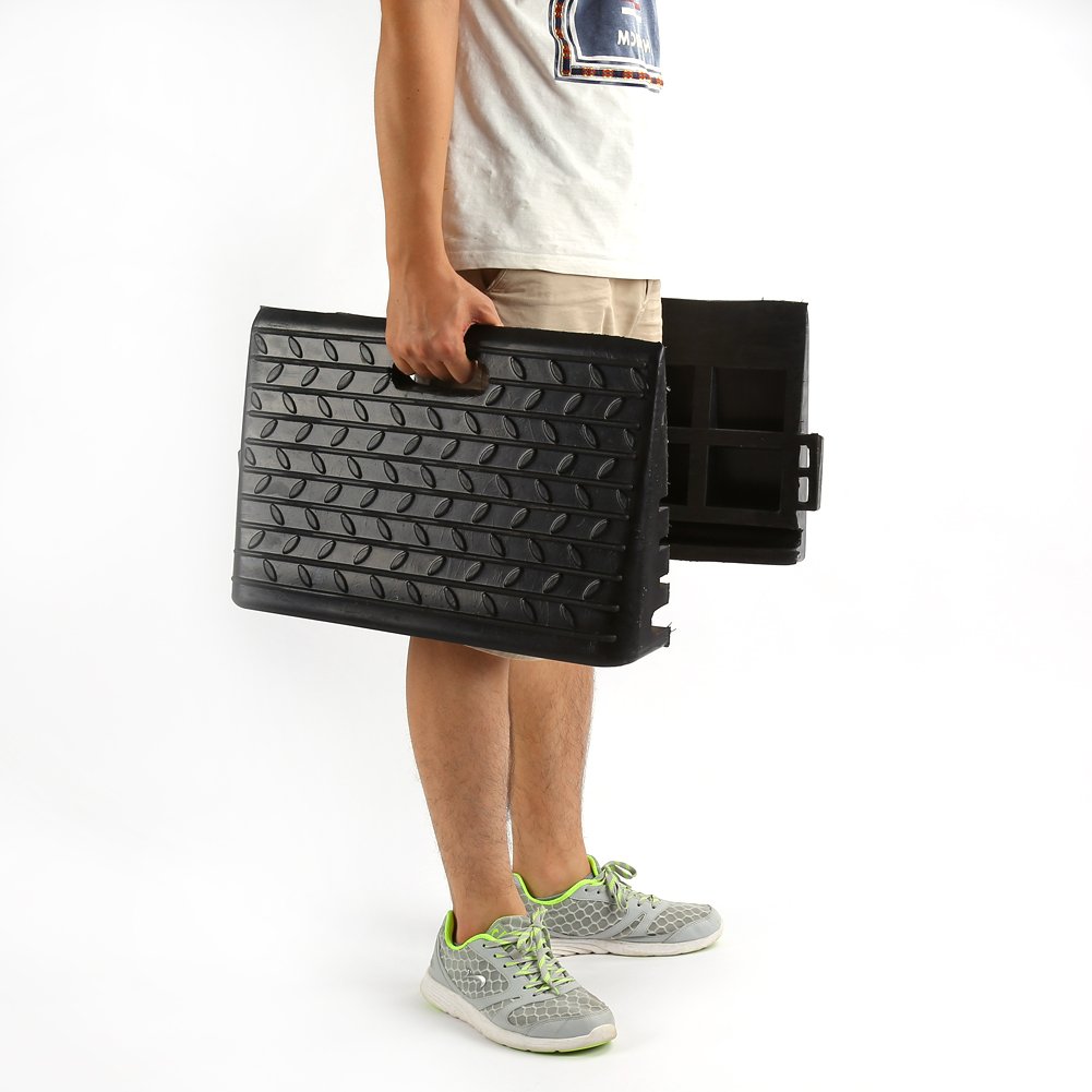 Draagbare Rubberen Oprijplaten, 48,7 x 24 x 10 cm, 2 Stuks, Zwart, voor Rolstoel, Scooter, Motor en Auto, Drempelhulp