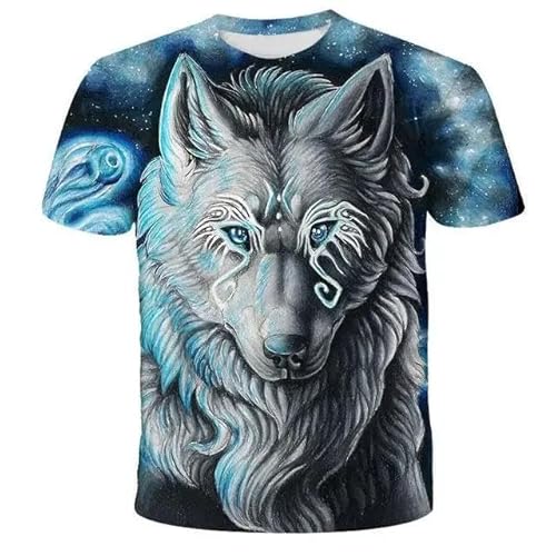 JIFENLI Hombre 3D Estampado Camiseta Marea De Verano Funny Wolf Picture Hombres Camisetas Casual Impresión 3D Camisetas Hip Hop Personalidad Cuello Redondo Tendencia Manga Corta Tops