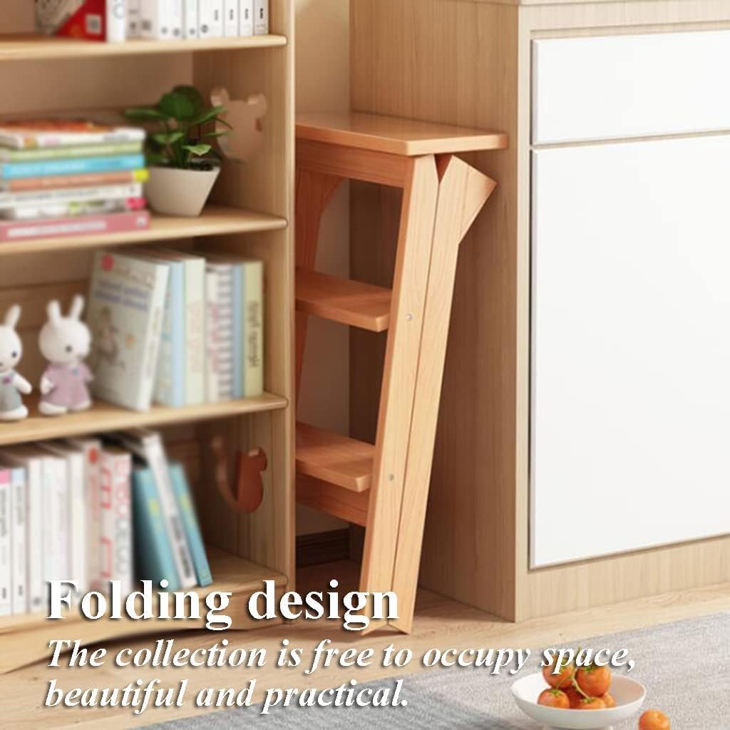 Solid Wood Step Ladders, Portable Folding Ladder, Multipurpose Household Daily Telescoping Ladders Load 150kg/330lb