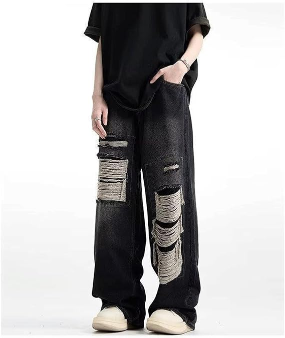 Baggy Jeans Men Ripped Distressed Y2K Cargo Pants Loose Fit Skateboard Baggy Pants Hip Hop Jeans Streetwear