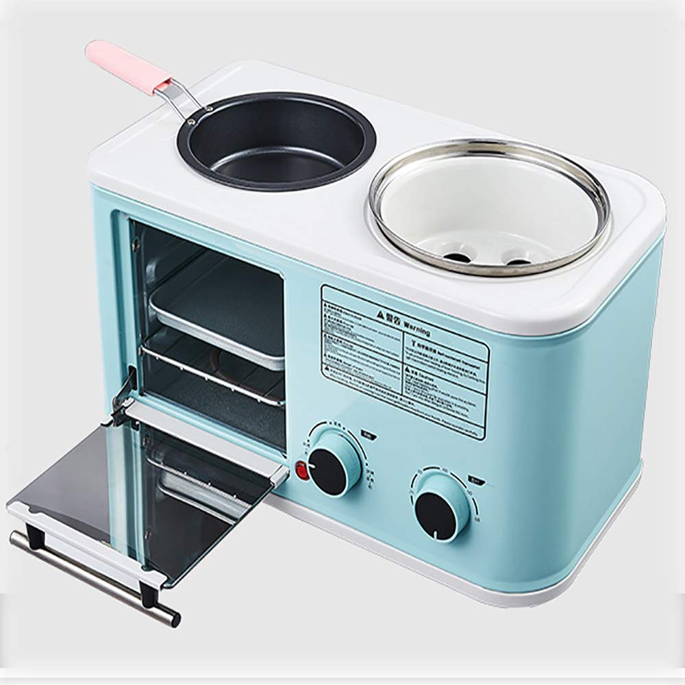 Mini Macchina Elettrica per La Colazione, Domestico 3 in 1 Macchina Prima Colazione, Mini Forno del Pane Forno per La Pizza Padella Tempo E Temperatura Regolabili,Blue