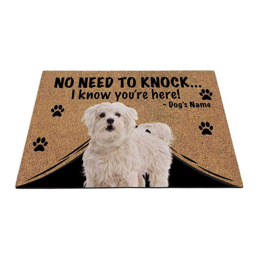 Spersonalizowana wycieraczka z moim miłym psem słodki pudel maltański pies powitalna mata podłogowa 'Not Need to Knock I Know You're Here' 60 cm x 40 cm