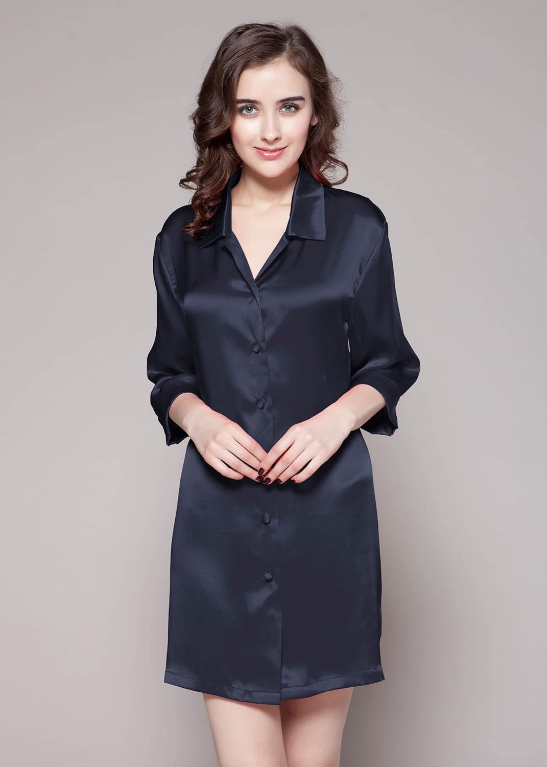 LilySilk Silk Nightshirt for Women Mulberry Silk Button-Down Shirt Dress Classic for Spring and Summer