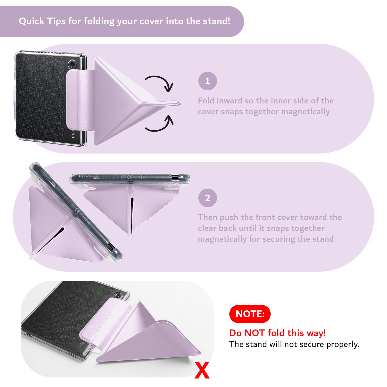 TUDIA M-FLIP Detachable Clear Magnetic Case for Kobo Libra Colour (2024) - [Auto Wake/Sleep] Shockproof Slim Transparent Back Magnetic Fold Cover with Stylus Holder (Purple) — view 8