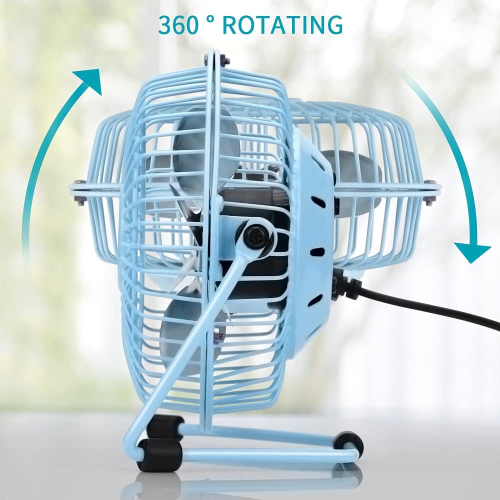 4 Inch Small USB Desk Fan, Mini Quiet Fan with Metal Construction & Strong Airflow & 360°Adjustable Tilt Angle, Personal Cooling Fan for Desktop Office (Blue) : Electronics