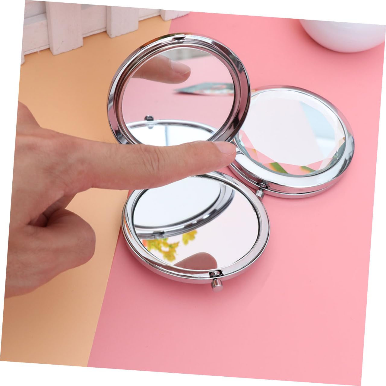 Healeved Doppelseitiger Kosmetikspiegel aus Metall und Glas Klappbar Leicht und Vergrößernd 10 Stück für Handtasche und Schule