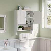 Smuxee White Wall Mounted Bathroom Cabinet with Towel Bar - Medicine Cabinet, 2 Doors, Adjustable Shelves, Over Toilet Storage for Bathroom & Kitchen