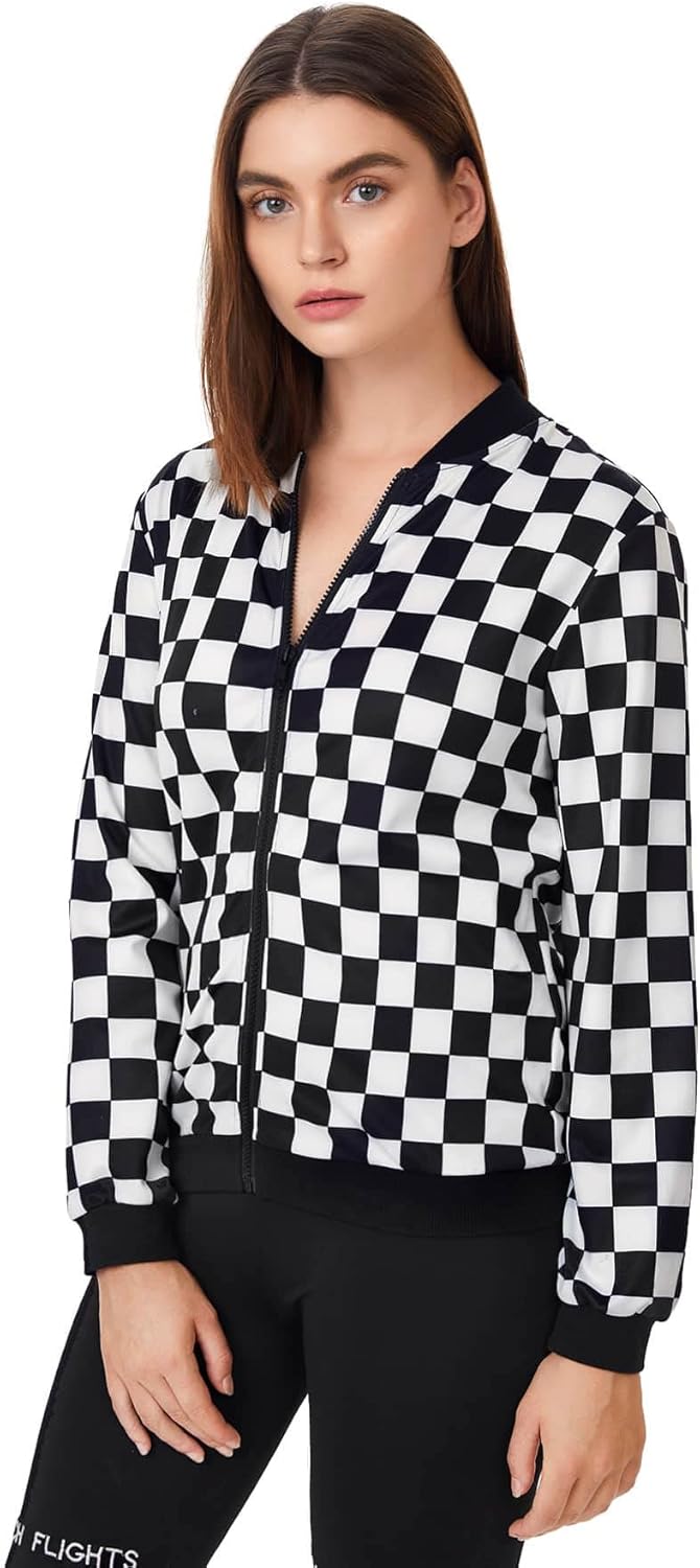 WDIRARA Women's Zip Front Plaid Print Long Sleeve Stand Collar Casual Jacket - Image 4