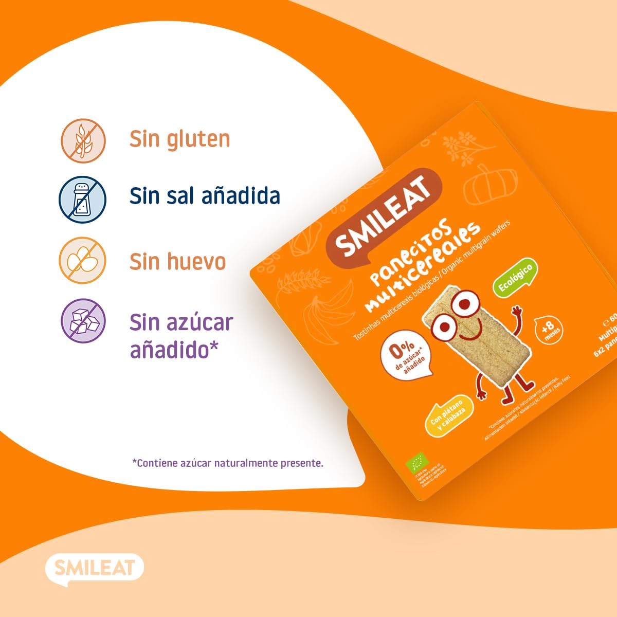 Smileat Panecitos Multicereales Snack +8 Meses Ecológicos Sin Gluten Sin Azúcar Añadido Pack 9 x 60 g