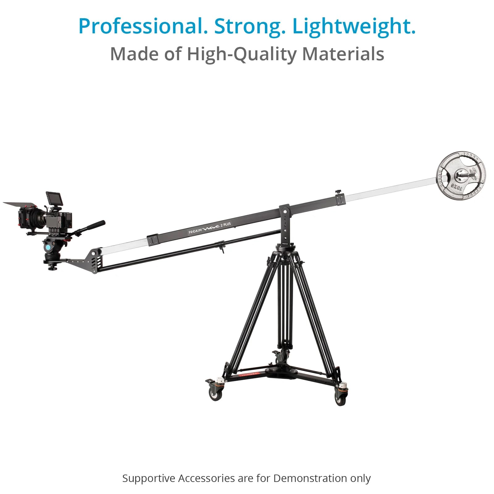 PROAIM Pack Grue Caméra Wave-2 10ft pour Production Vidéo | Comprend un trépied 100 mm, un dolly, une tête pan-tilt à joystick et supporte jusqu'à 25 kg.