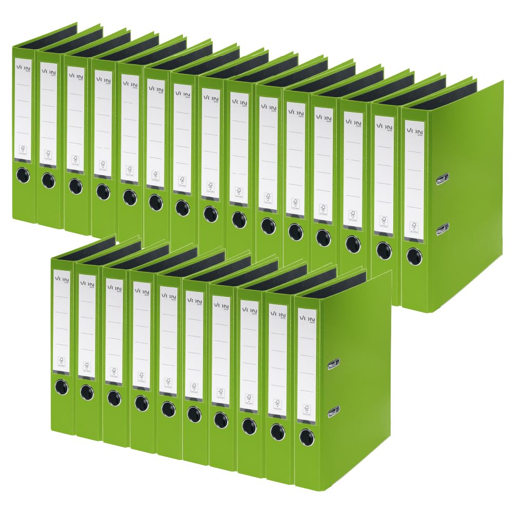 VON Leitz 10560055 Lot de 25 classeurs A4, en carton avec couverture en plastique, dos de 50 mm, pour 350 feuilles, motif ange bleu et certifié FSC, pour l'école, les études et la maison, vert,
