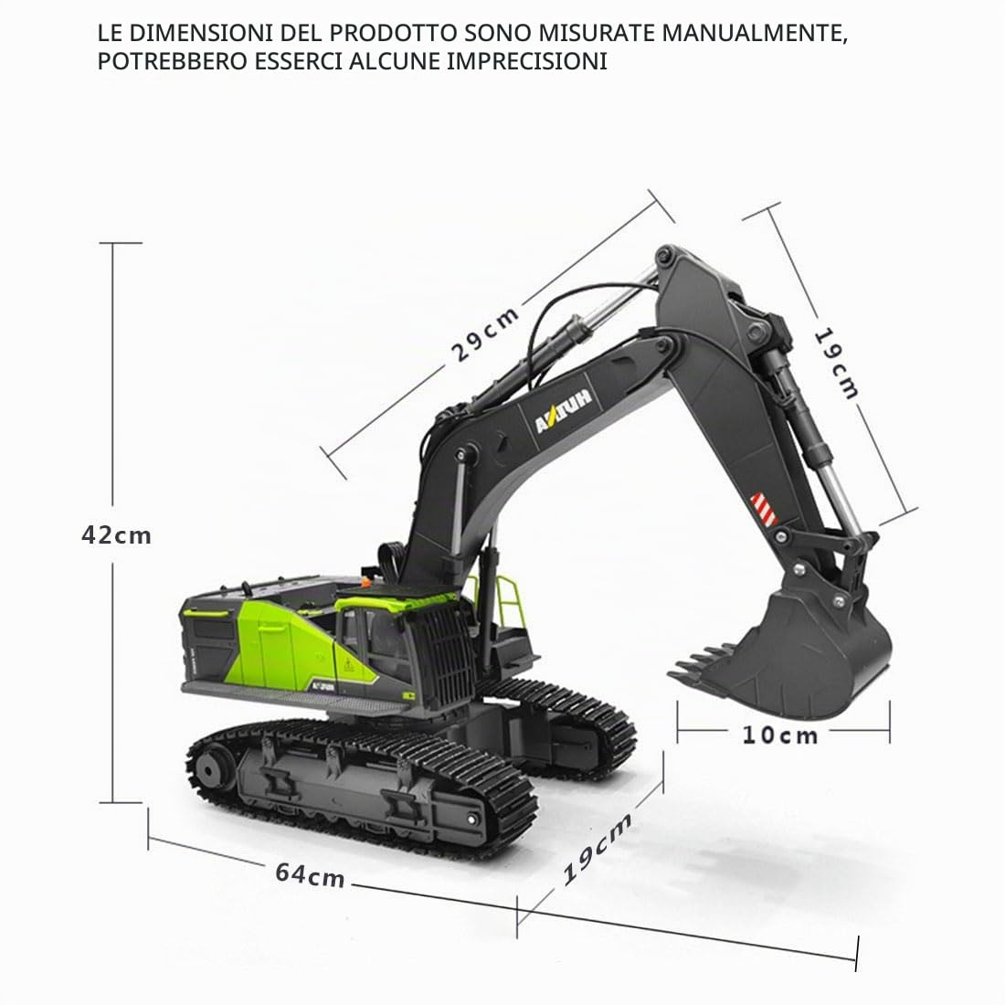 Modello di Escavatore con Controllo Remoto RC, Scala 1:14 22CH 2.4G Multifunzionale in Lega 4-in-1 con Luci LED, Veicolo da Costruzione per Ingegneria per Adulti e Giovani