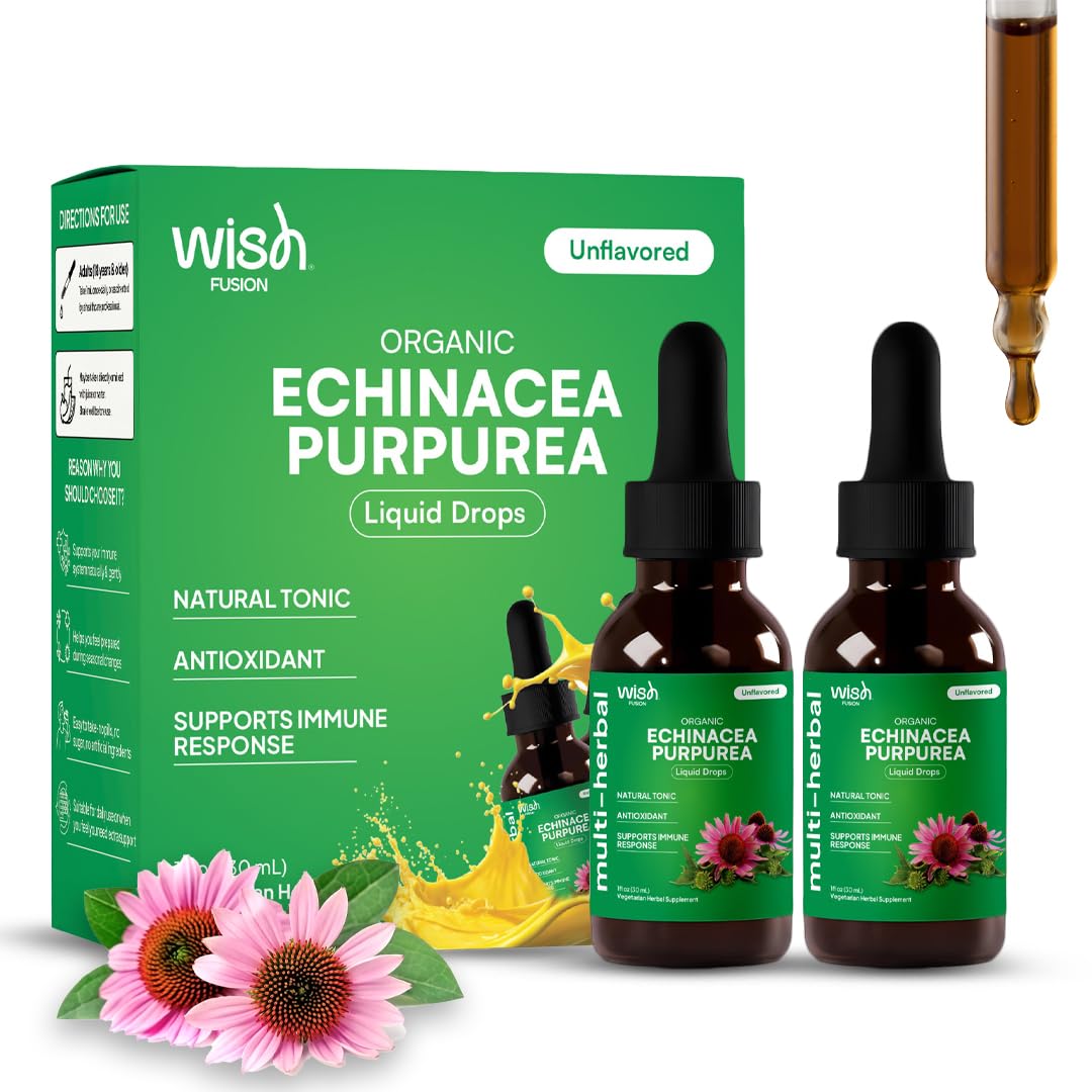 Liquid Echinacea Extract Drops for Adults, Echinacea Root Immune Support Cold & Flu Relief, Antioxidant & Faster Recovery, Natural Herbal Flavor (2 Pack)