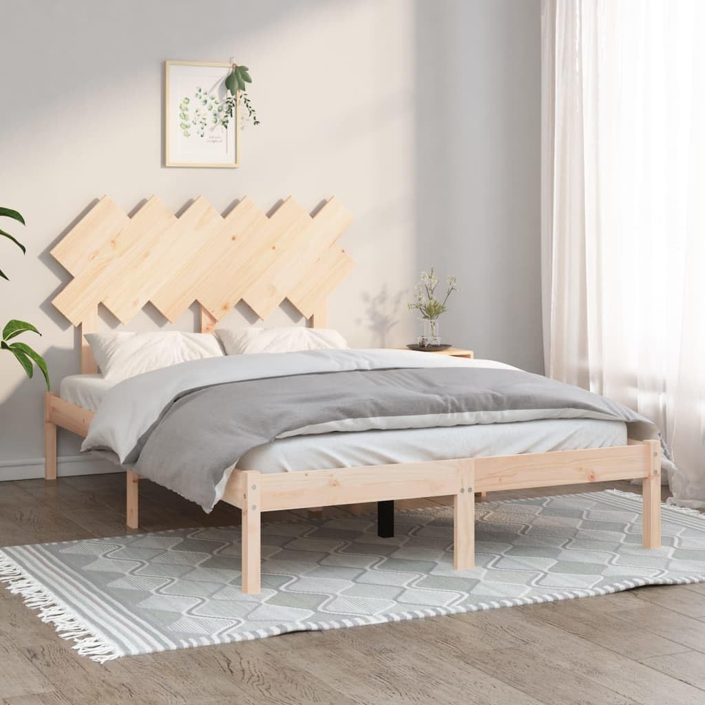 Lite drewno sosnowe z zagłówkiem Stelaż ze sklejki Brąz 120x200 cm | Rama łóżka 120x200 cm lite drewno sosnowe z zagłówkiem solidne listwy łatwy montaż do sypialni