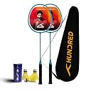 Hundred Powertek 200 (2 Strung Rackets with 1 Full Cover) with 3Pc Aura Nylon Shuttlecocks, Badminton, Light Blue gallery image