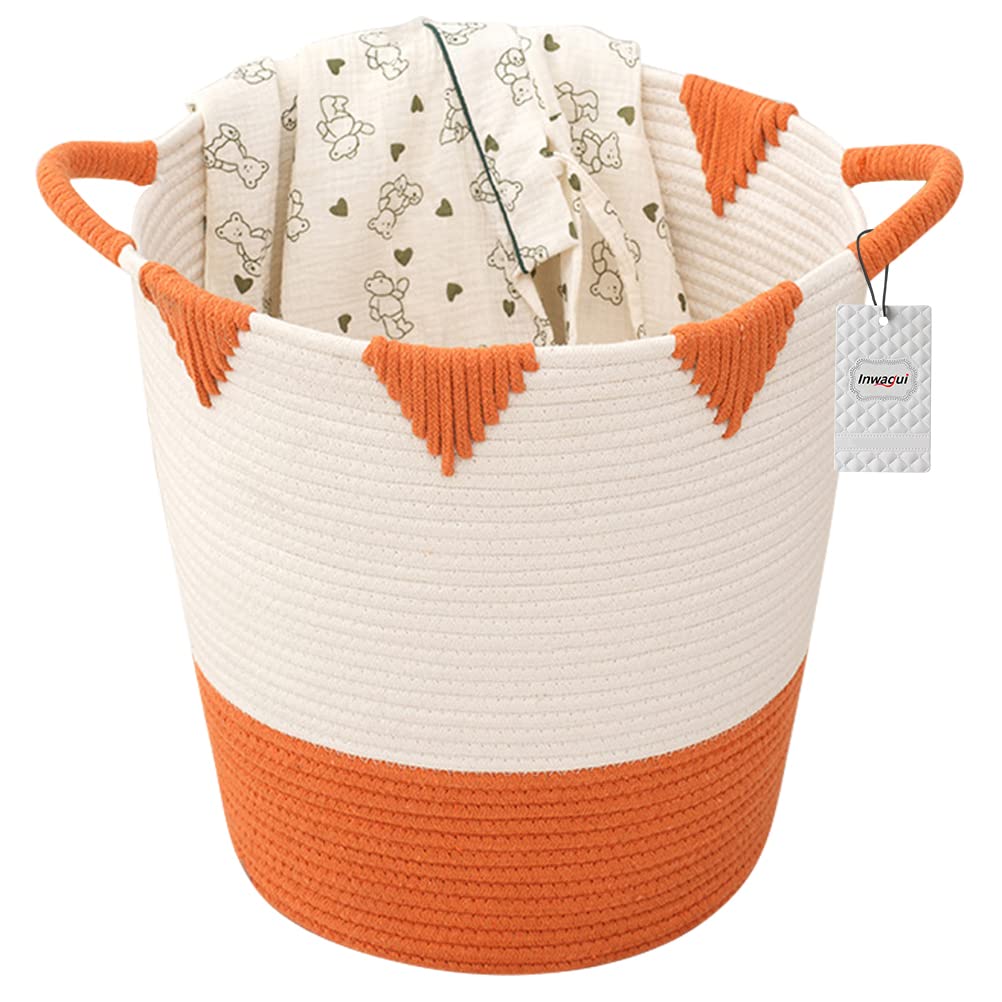 Panier à linge sale en corde de coton panier de rangement jouets bébé déco pliable orange