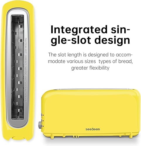 Miniatura 3 de SEEDEEM Tostadora delgada de 2 rebanadas, tostadora de ranura única larga de 10 pulgadas que se ajusta a bagels y pan artesanal, 6 configuraciones