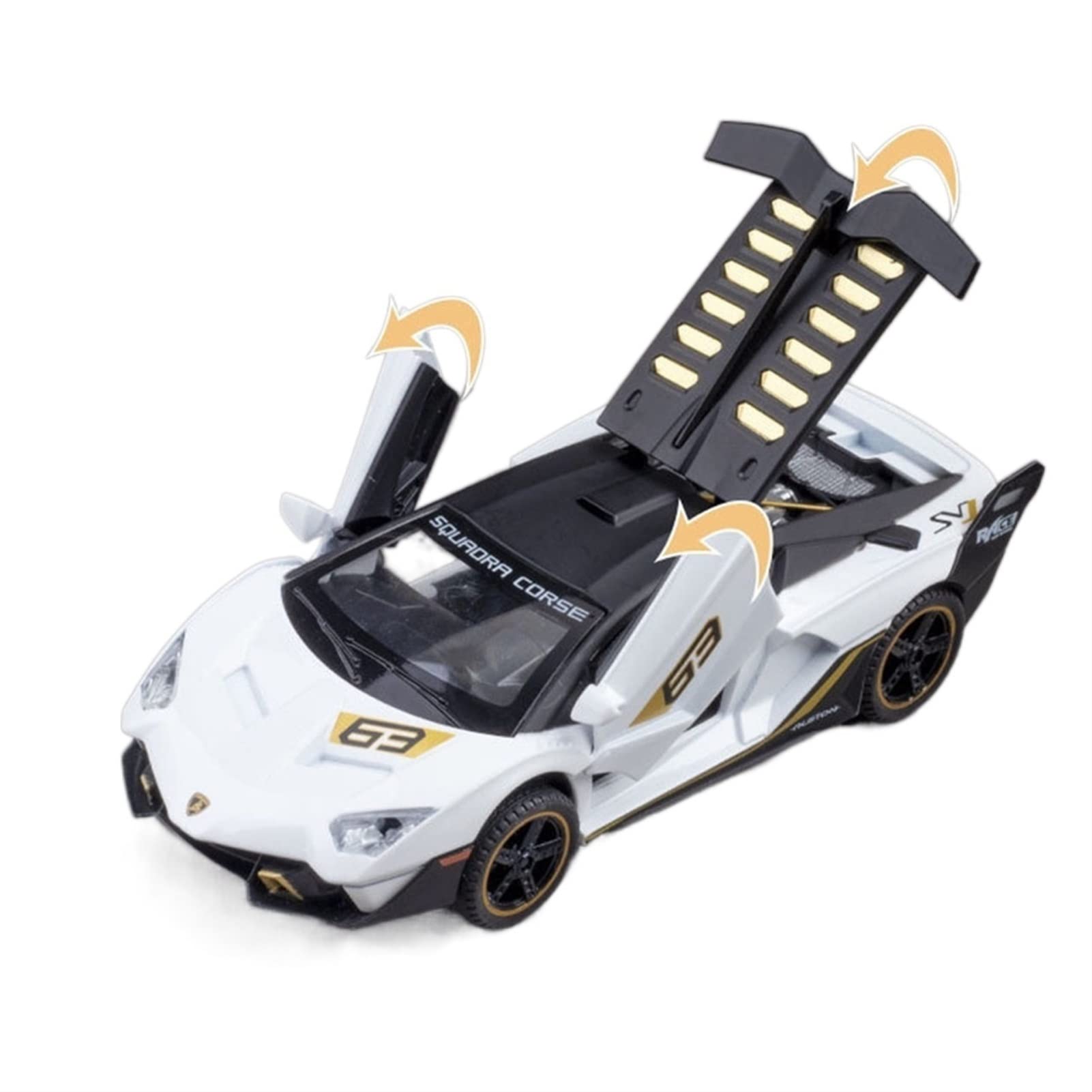1/32 for Lambor SC18 Alloy Diecast Toy Car Model Super Sport Cars Models Light Sound Pull Back 3 Doors Opend Vehicle Toys For Child (Color : White No Box)