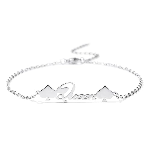 Queen of Spades Anklet - Gold Plated or Silver Colored Stainless Steel Queen of Spades Ankle Bracelet - Silver Plated