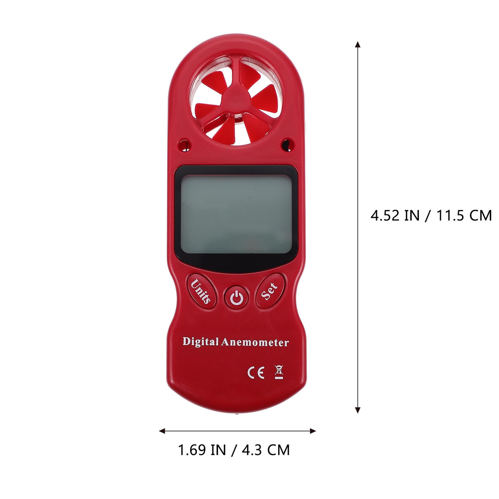 Anemómetro Digital Portátil Mini Medidor de Velocidad y Flujo de Aire Higrómetro y Termómetro de Mano sin Batería con Retroiluminación Color Rojo para Uso Industrial