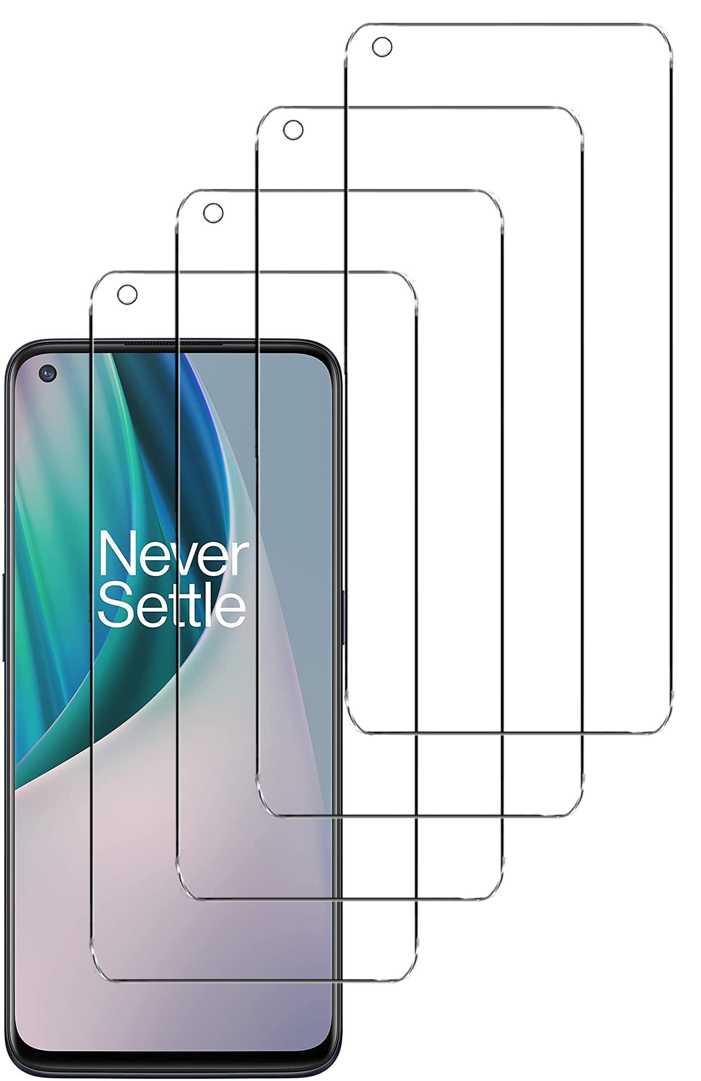 Brifu Protective film in tempered glass Compatible with ONE PLUS NORD N10 5G(6,49 inch), [scratchproof], [bubble free], [easy application],[Hardness 9H]，[Full coverage] 【4 pieces】