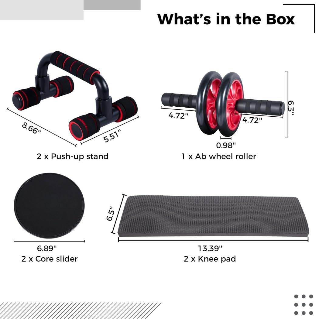 Bauchmuskel-Set mit Push-Up, Core Sliders & Knieschützern für Bauch- und Ganzkörpertraining