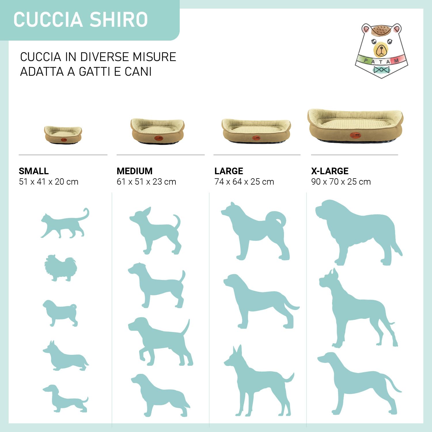 Shiro Corde Canapé pour Chien et Chat Déhoussable Lavable en Machine Lit Doux avec Bordure surélevée Fond antidérapant 61 x 51 x 23 cm