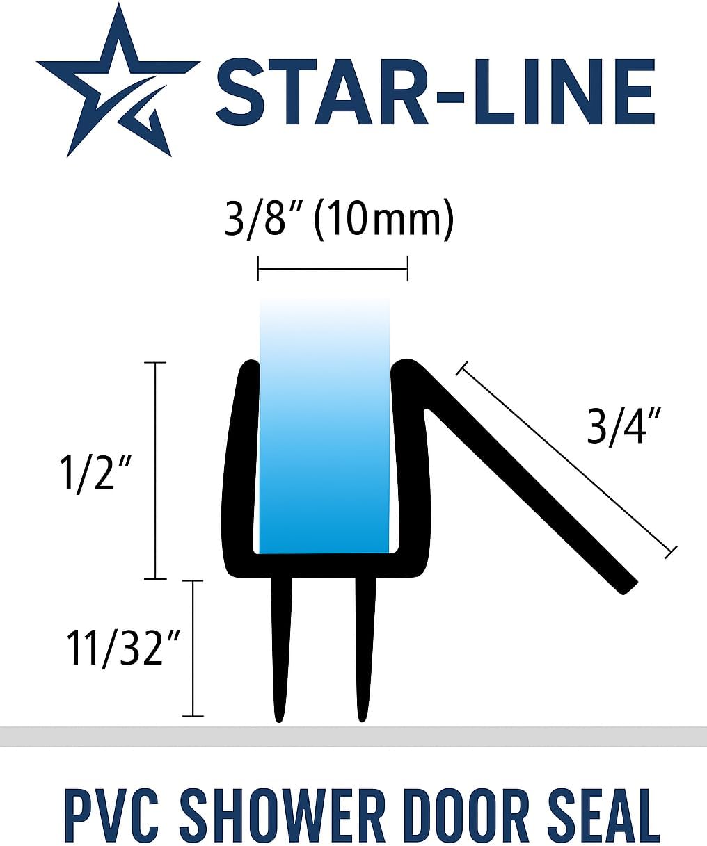 Star-Line 36" Frameless Shower Door Bottom Seal – Fits 3/8” Glass – Clear PVC Strip for Water Barrier & Splash Protection