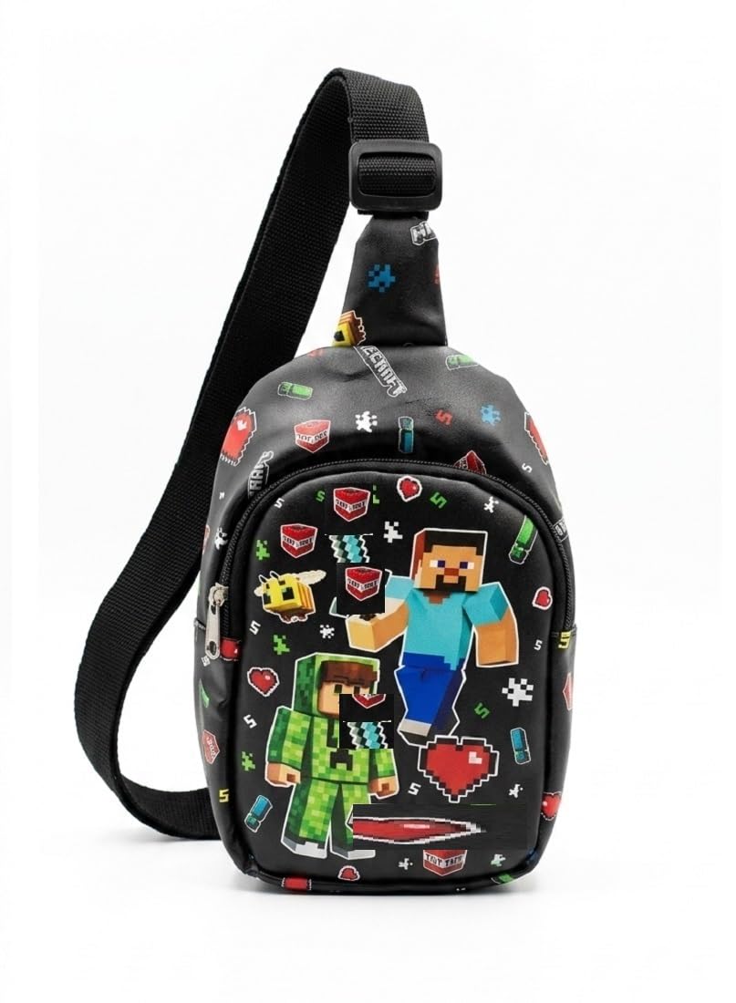 Minecrafft Chest Bag for Kids,Mine Craft Crossbody Outing chestbag, Adjustable Shoulder Strap, Gaming Chestbag, Small Size with Single Compartment (Black Color-Pack of 1)-image-26