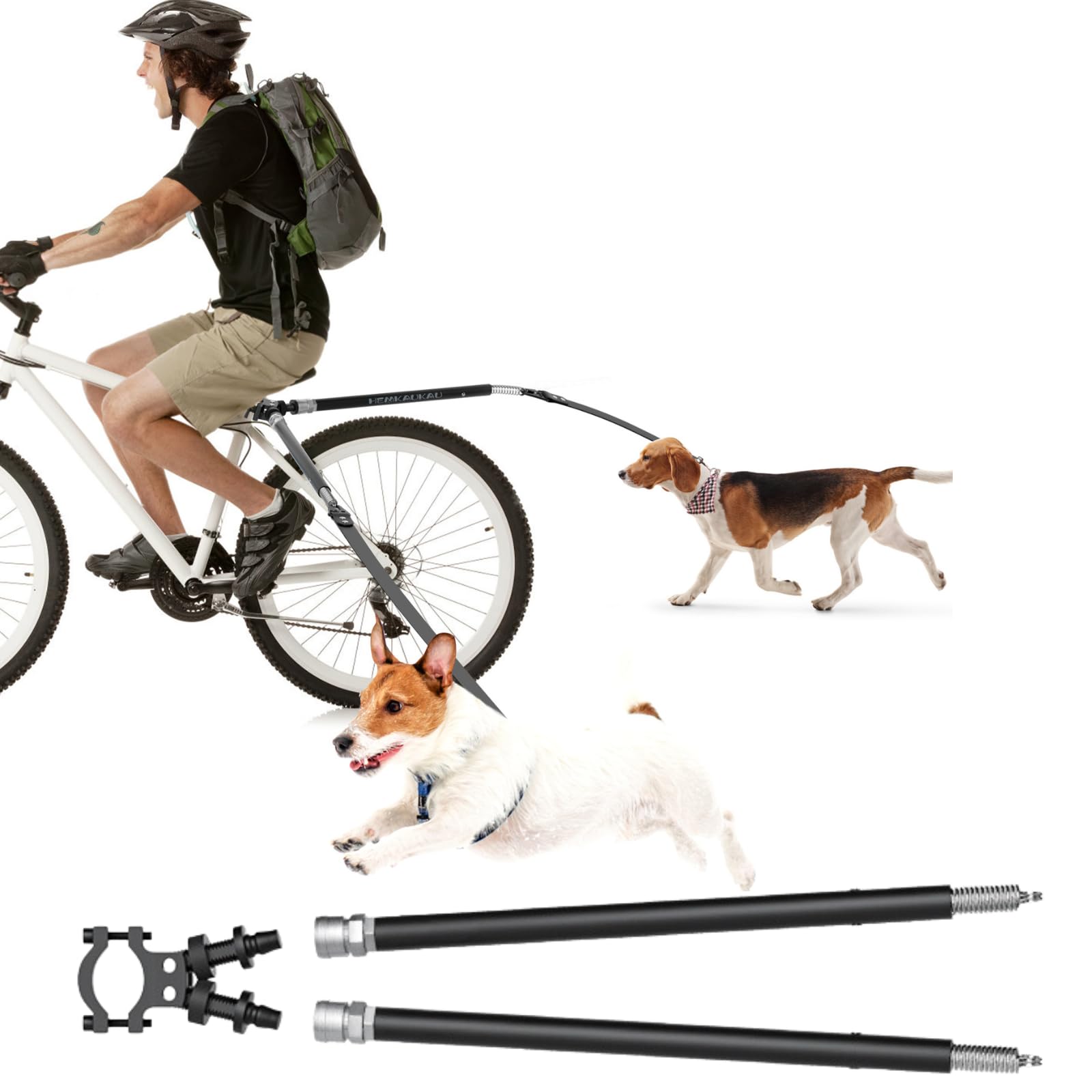 Rotating Dog Bike Leash for 2 Dogs Flexible Quick Release Bicycle Attachment Hand Free Exerciser Leashes for Safe Cycling Walking Active Pet Parents