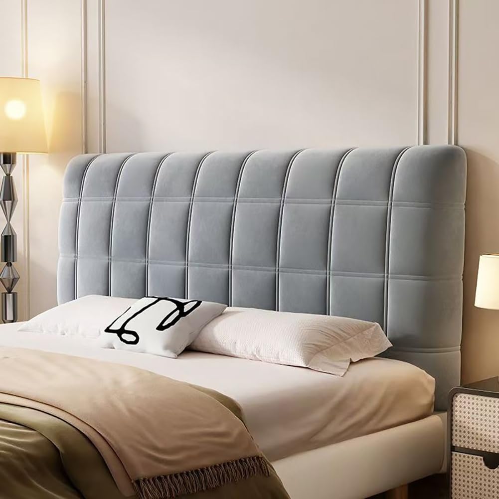 Scumlovy All-inclusive Bed Head Cover ，Bed Headboard Protector Padded Velvet Dustproof Stretch Solid Color Quilted Covers， For Twin Queen Full California King Size Beds(Dark gray,170cm(66.9inch)