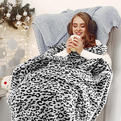 Couverture noire pour lit simple jeté en molleton imprimé guépard - 7