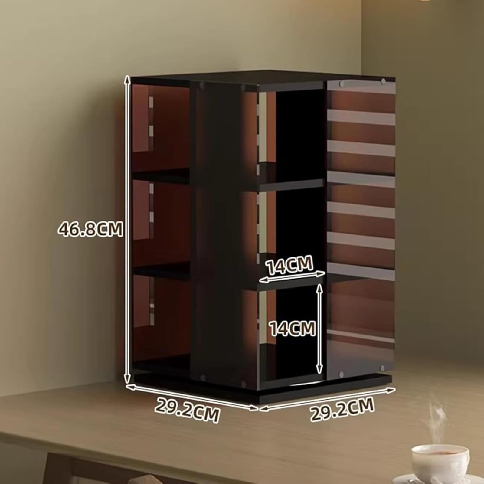 Porta Dischi in Vinile Girevole, Torre Porta CD Girevole A 360°, Display Aperto su 4 Lati, capacità 120 CD, Organizer Salvaspazio per Libri, Riviste E Dvd. A