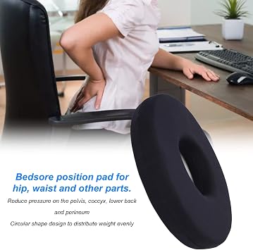 Donut Pillow for Tailbone Pain Relief and Hemorrhoids, Circular Shaped Anti Bedsore Cushion for Seat Chair Wheelchair, Black Lightweight Seat Cushions for Elderly Pregnant and Disabled (13.8in)