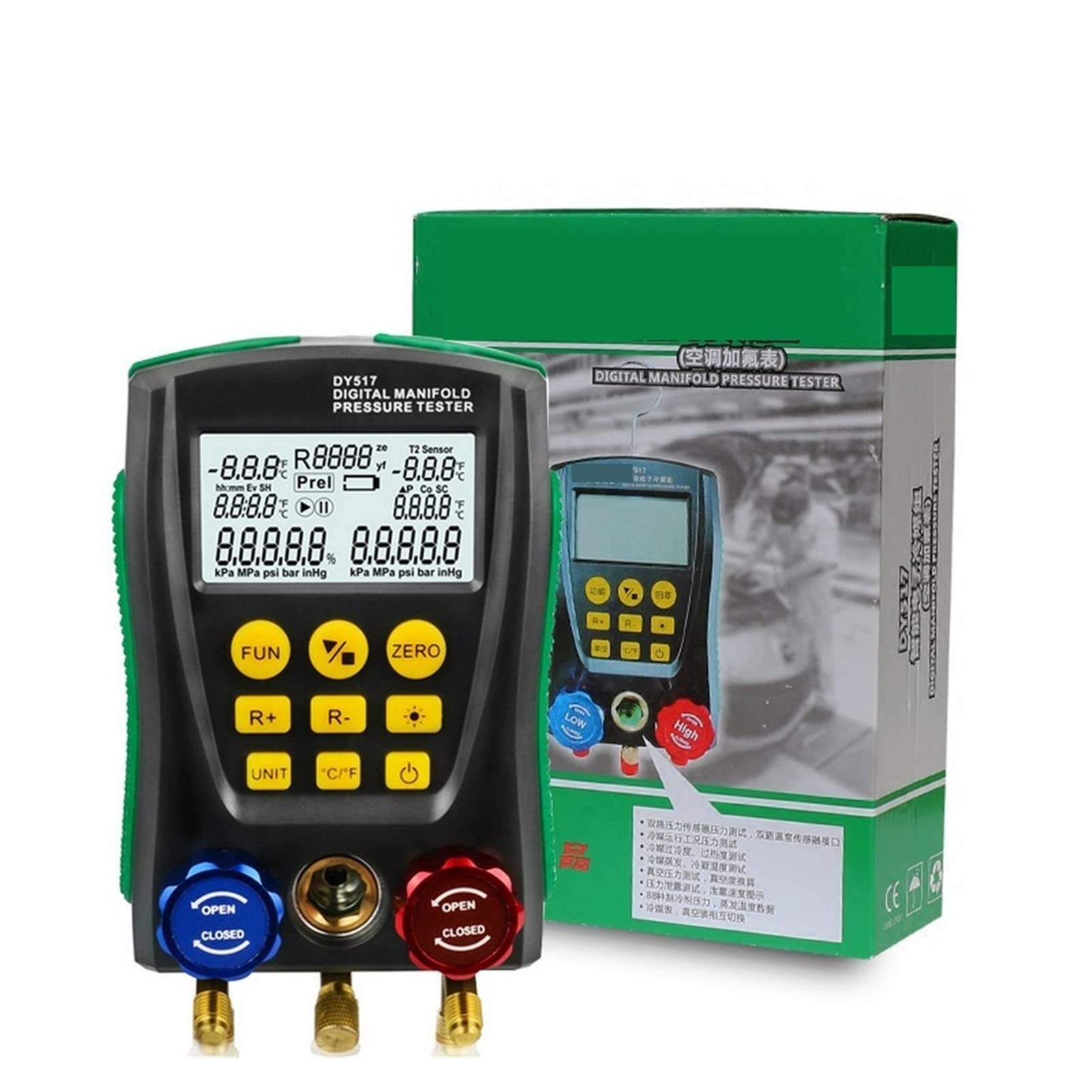 DY517 Medidor de presión refrigeración probador vacío Digital HVAC Conjunto Fugas Temperatura Prueba con precisión(Chinese Button)