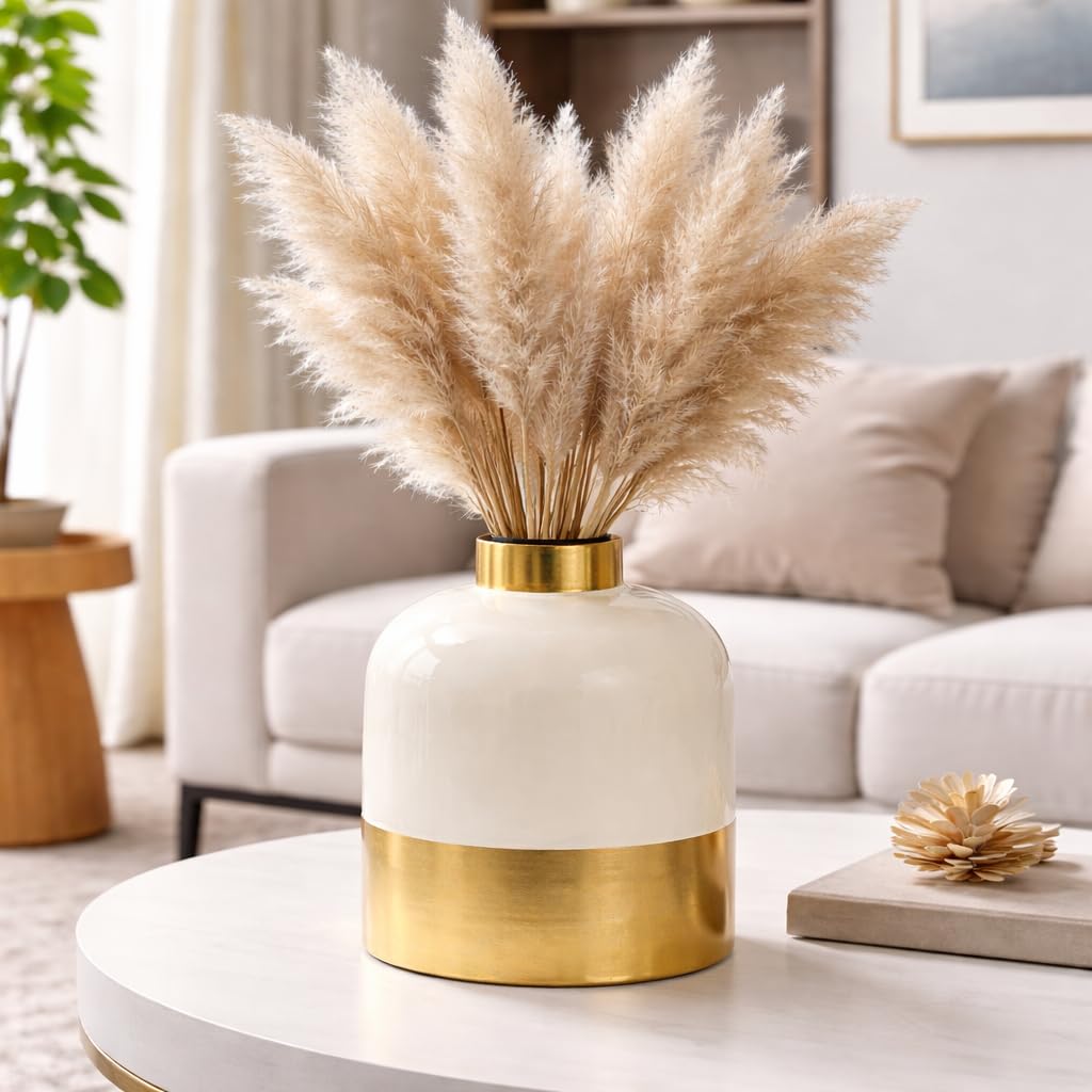 Market99 Iron Enamel White Color Vase | Flower Holder for Home, Office, Cabinet, Hotel, Restaurant, and Reception Areas | Durable Centrepiece for Study Desk-image-29
