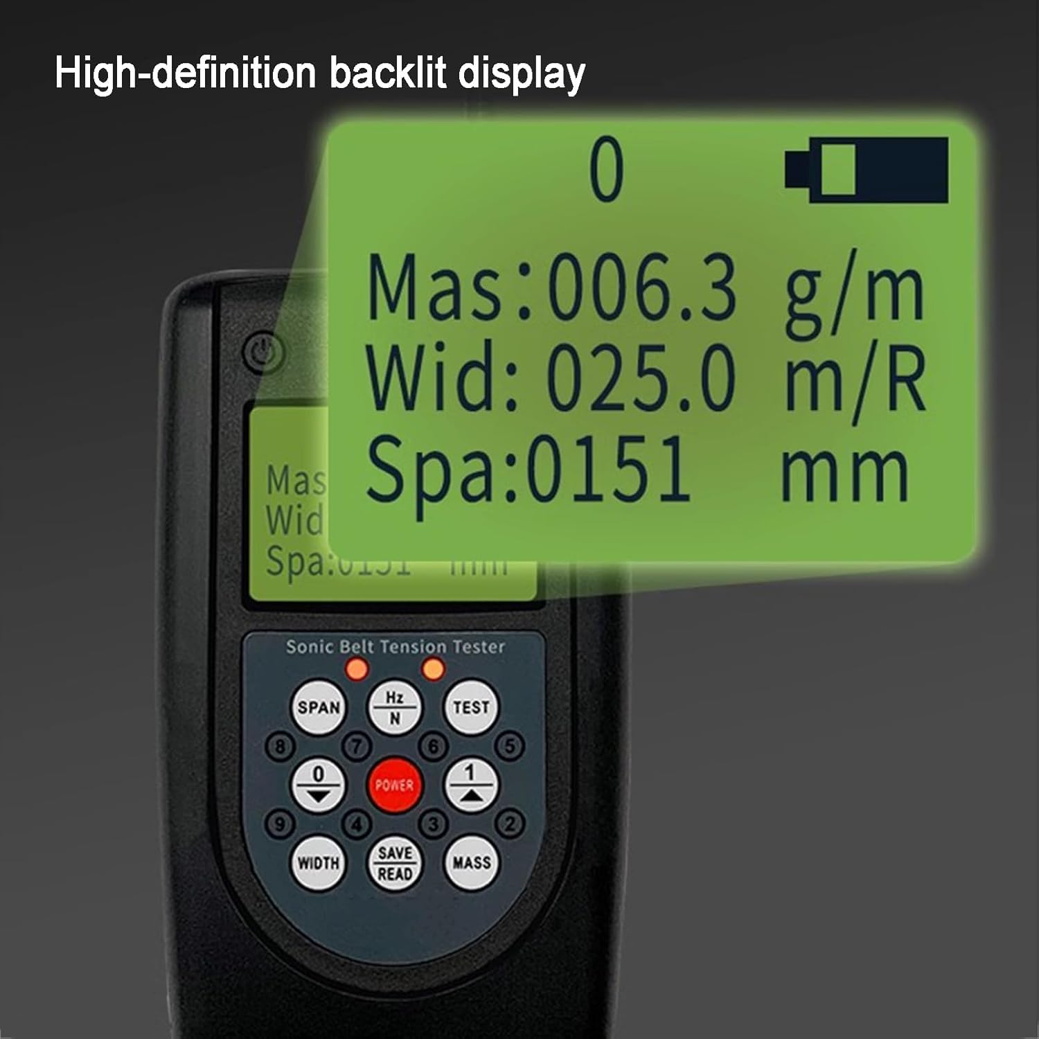 Medidor de tensión de correa acústica, sonda de alta sensibilidad, 20 juegos de almacenamiento de datos, para correas en V multiacanaladas