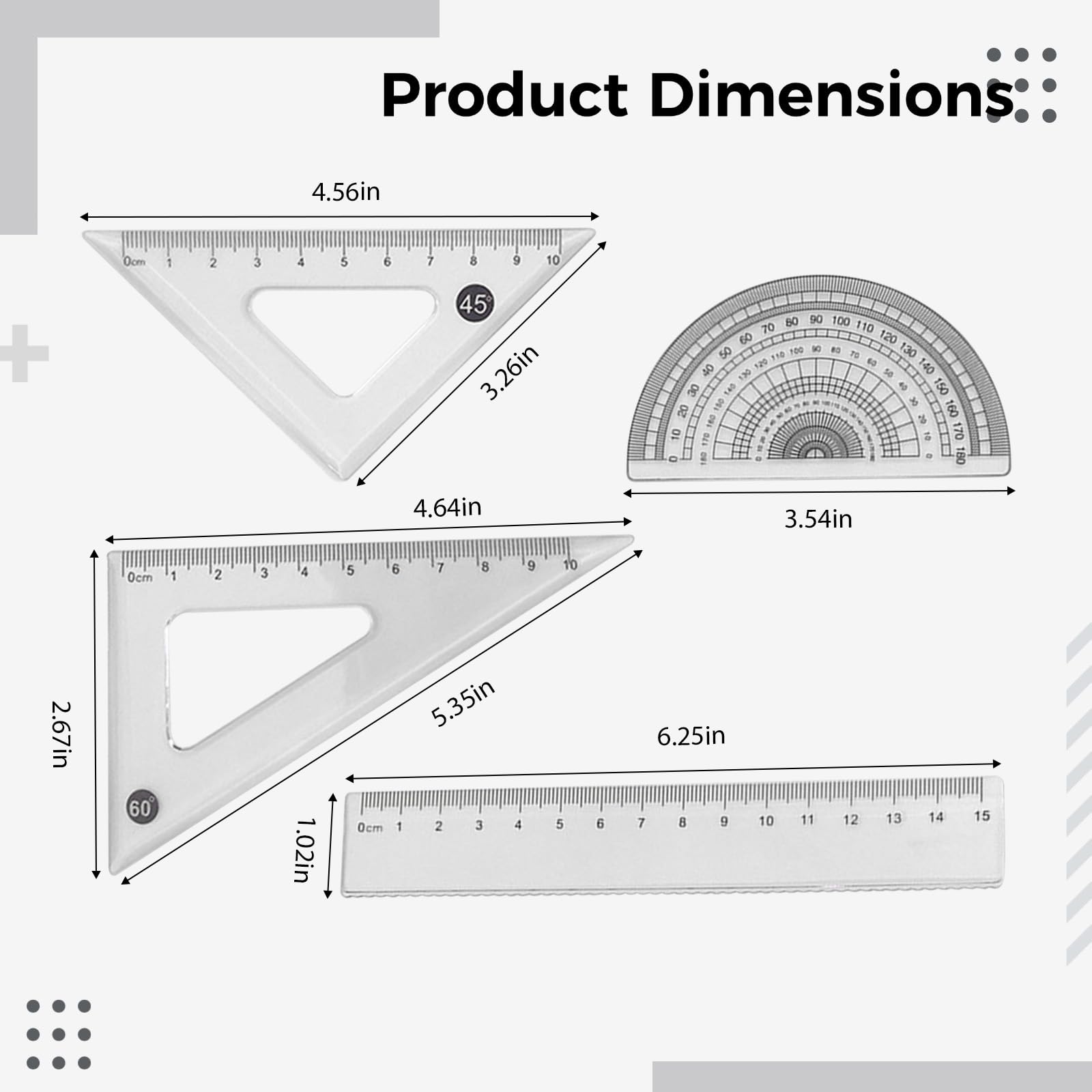 10-teiliges Lineal-Set, vielseitiges Set mit transparenten Dreieckslinealen, Geodreiecken und geradem Lineal, geeignet zum Zeichnen, Messen und für Schule, Atelier, Büro oder Zuhause