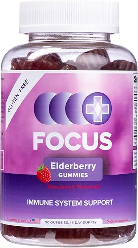 Focus Gomitas de saúco  Gomitas con sabor a frambuesa  Apoyo inmunológico  Antioxidante  Suplemento dietético diario  Vitamina gomosa  90 quilates,