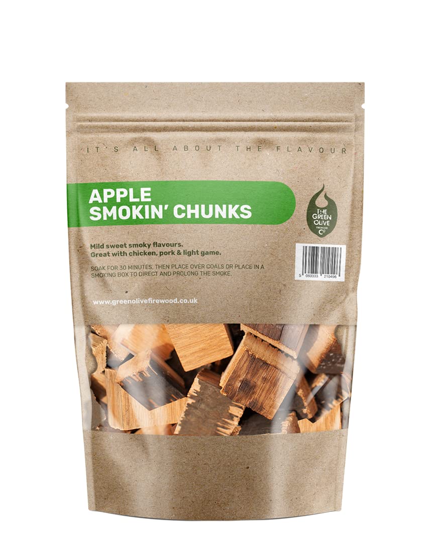 Green Olive Firewood FAPCC5 Apple Wood BBQ Smoking Chunks, Natural